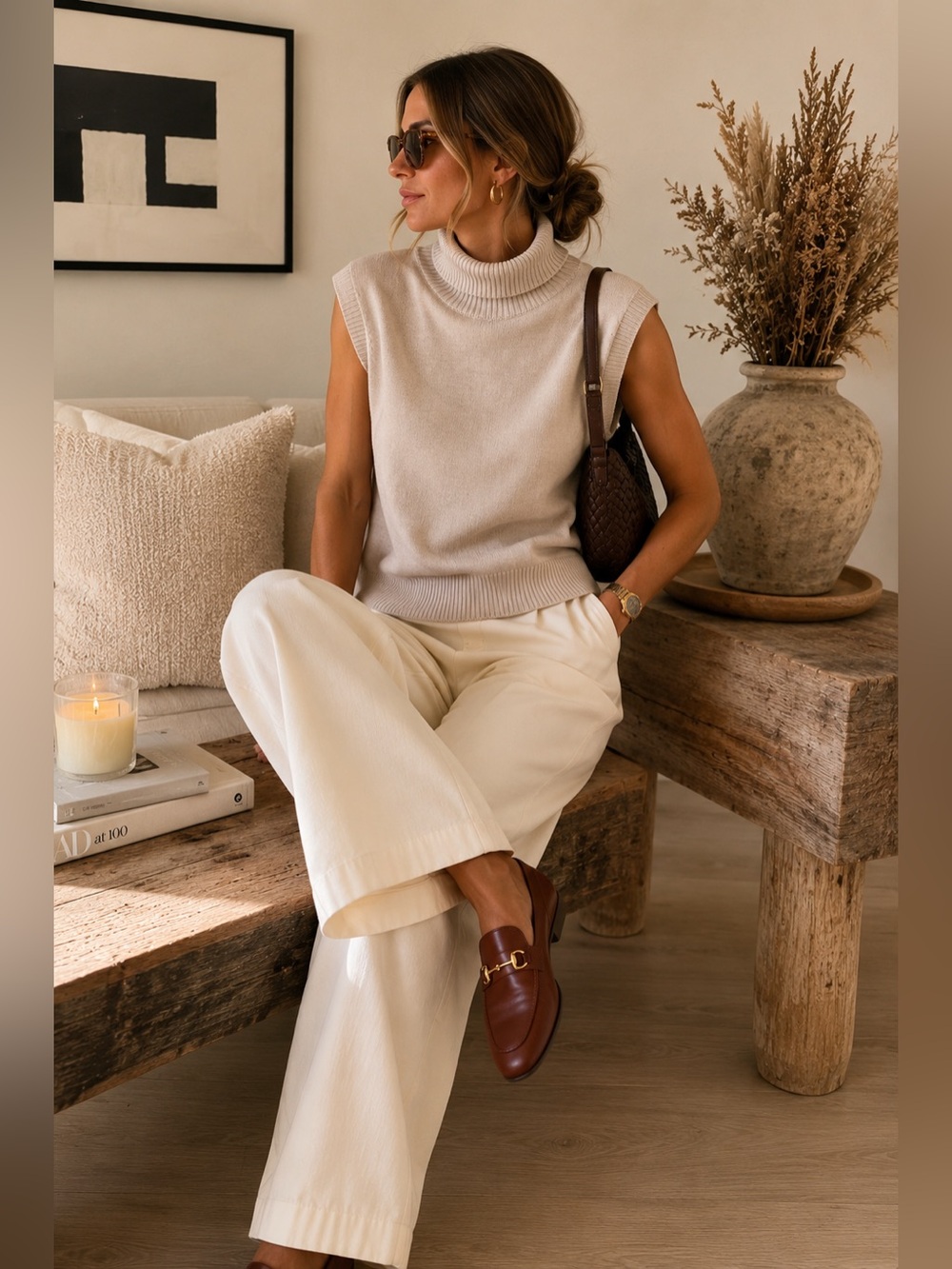 Rachel Zoe Extra Fine Wool Sleeveless Turtleneck Sweater Vest Medium